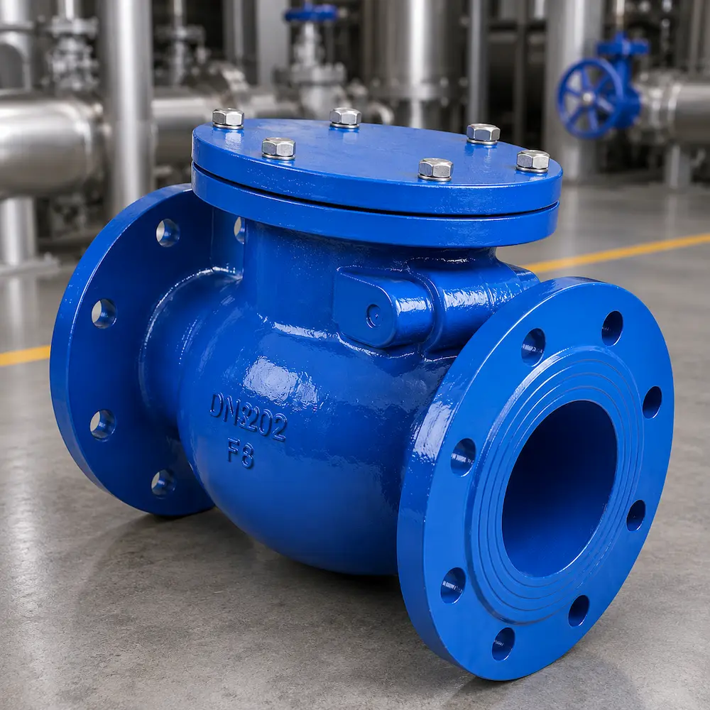 Check valve for backflow prevention and pump protection in pumping stations