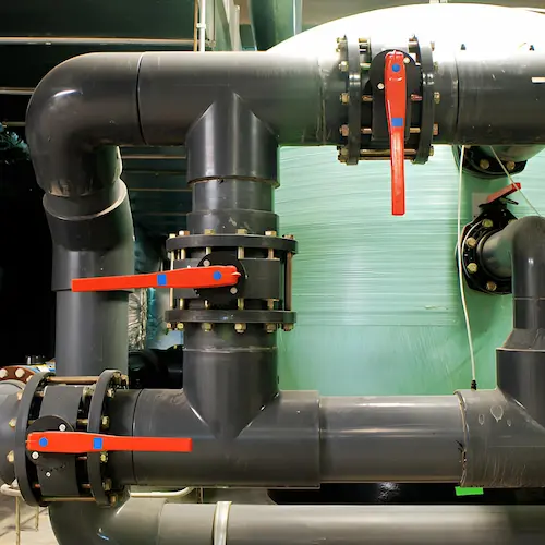 Gas processing or refinery line with industrial valves and pipework