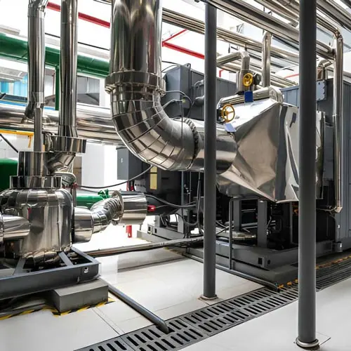 Main steam piping and industrial isolation valves in a power generation facility